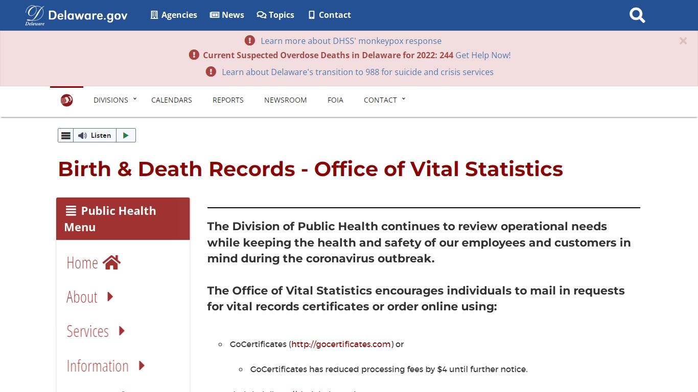 Birth & Death Records - Office of Vital Statistics - Delaware